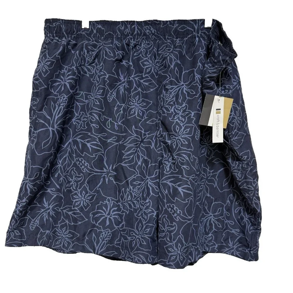Croft & Barrow Mens Navy Blue Swim Trunks Shorts 2XL NWT Floral Mesh Lined Pocke - Picture 1 of 7